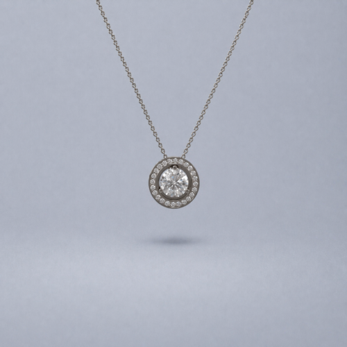 1 Ct. Signature Halo Necklace White Gold You Can Wear 3 ways Just central diamond, Just Halo, Central+ Hallo.