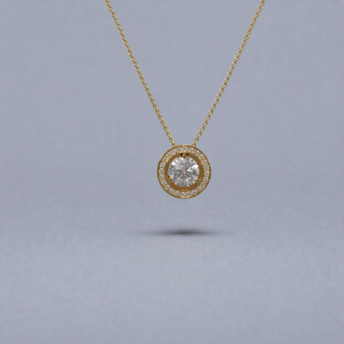 0.5 Ct. Signature Halo Necklace Yellow Gold You Can Wear 3 ways Just central diamond, Just Halo, Central+ Hallo.
