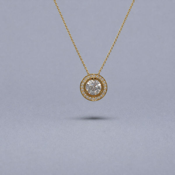 1 Ct. Signature Halo Necklace Yellow Gold You Can Wear 3 ways Just central diamond, Just Halo, Central+ Hallo.