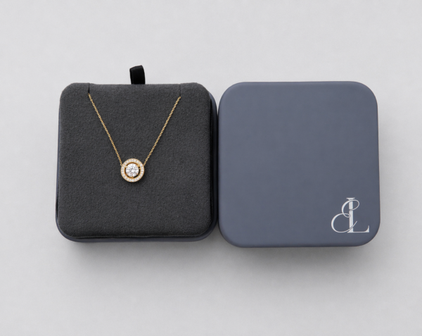 1 Ct. Signature Halo Necklace Yellow Gold You Can Wear 3 ways Just central diamond, Just Halo, Central+ Hallo.